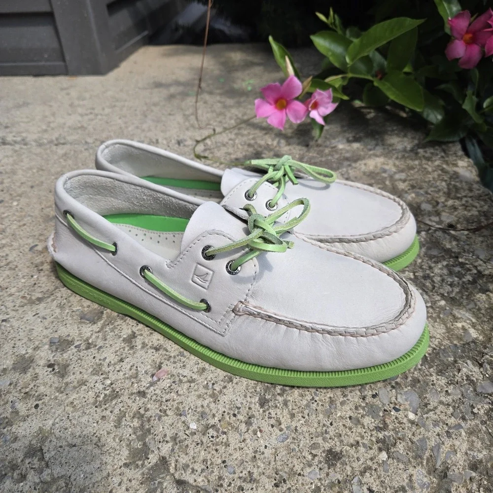Sperry Top-Sider Boat Shoes Mens 11.5 Ivory/ Beige Green